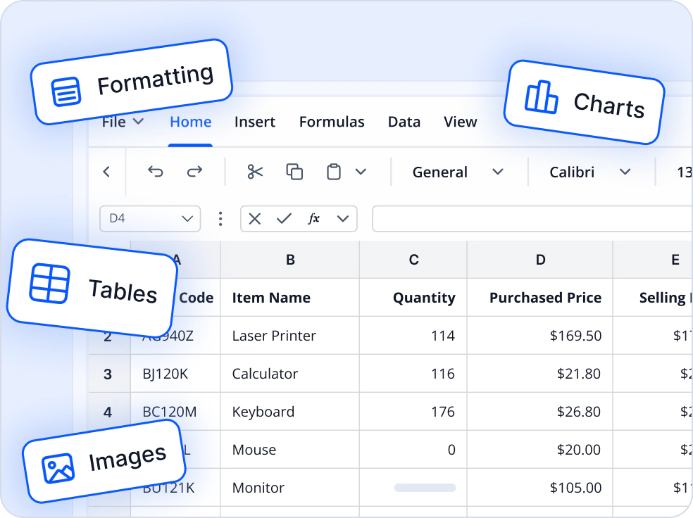Create workbooks from scratch in JavaScript Excel Library.