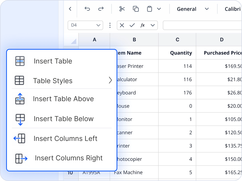 Tables and structured data.