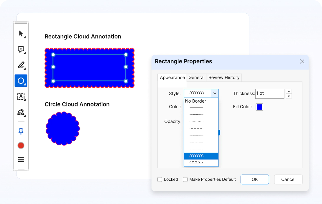 Javascript PDF Cloud border style annotation.