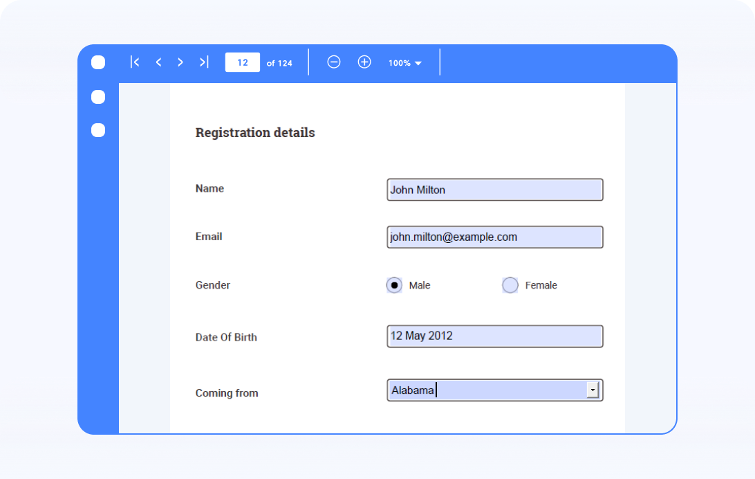 Fill form fields in JavaScript PDF.