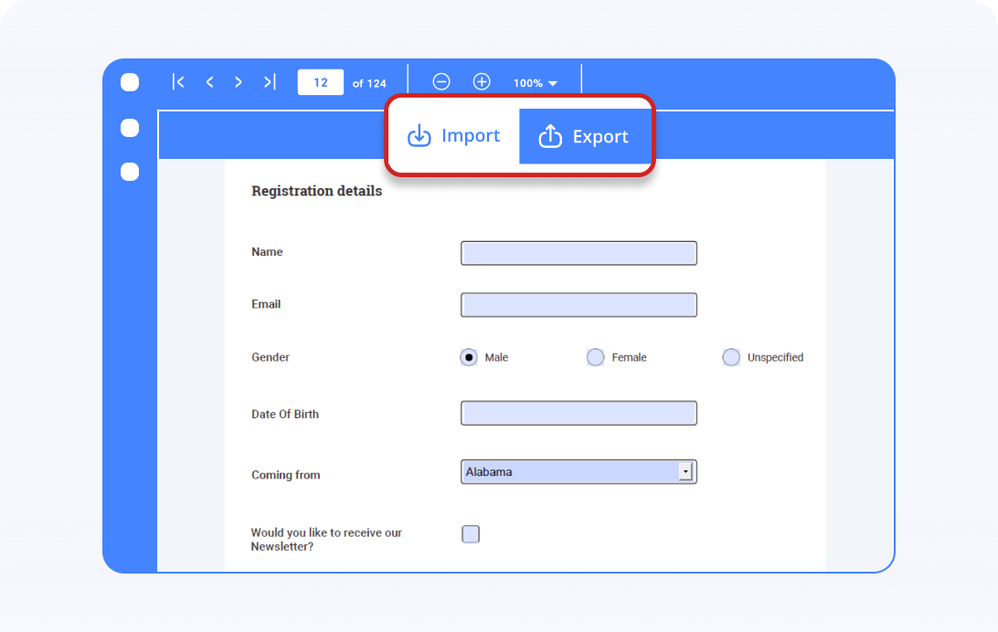 Import/export forms data in JavaScript PDF.