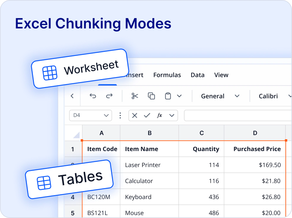 Context-aware Excel chunking.