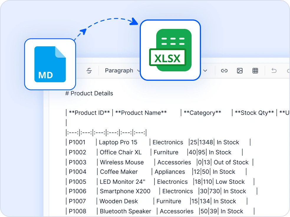 Markdown to Excel.