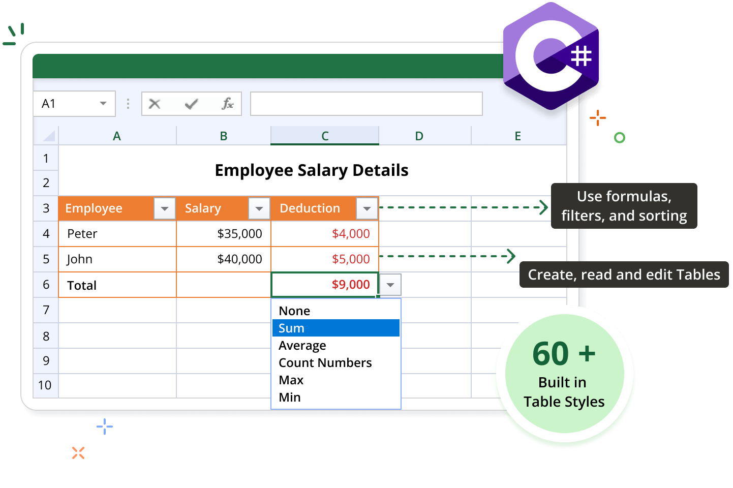 Excel tables in .NET Excel.