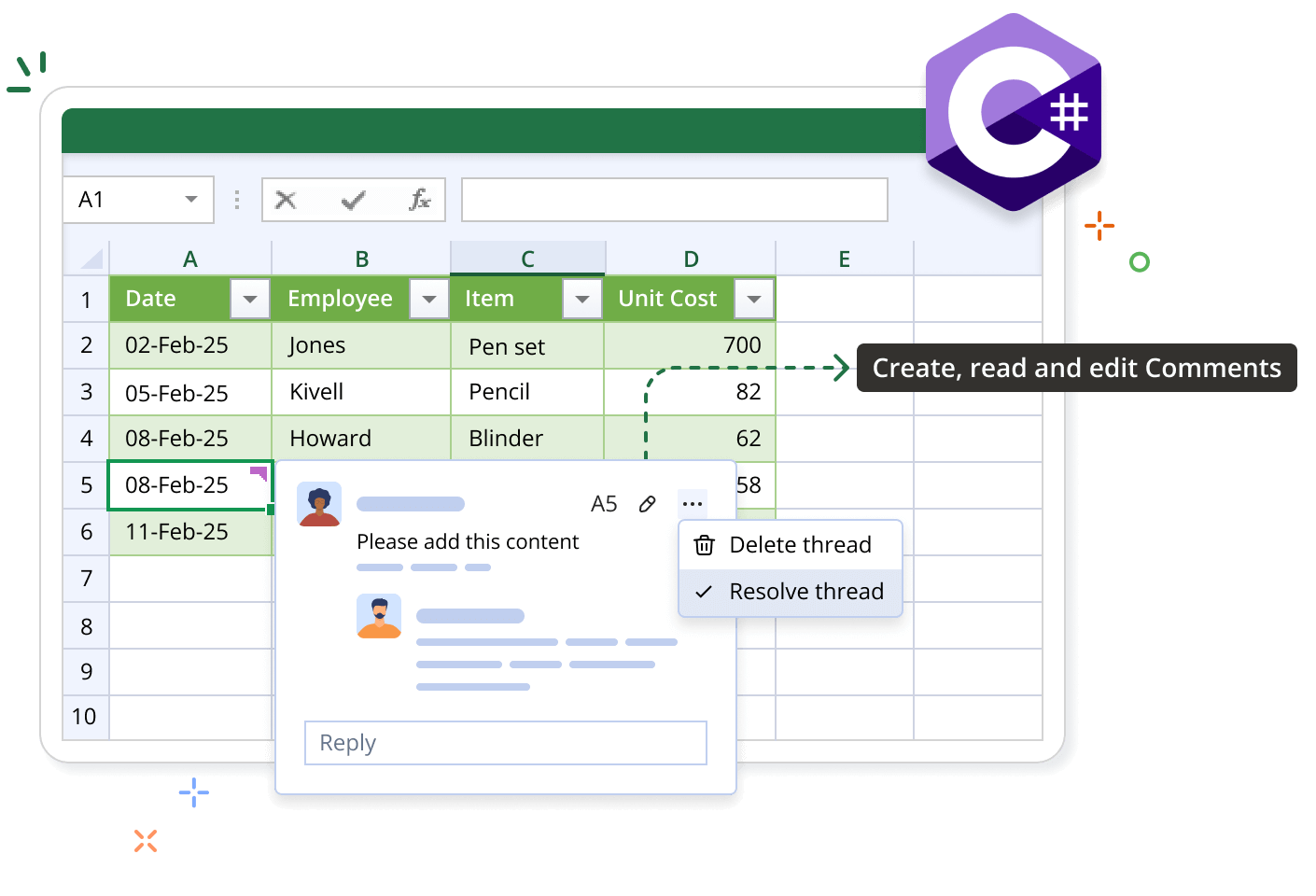 Threaded comments in .NET Excel.