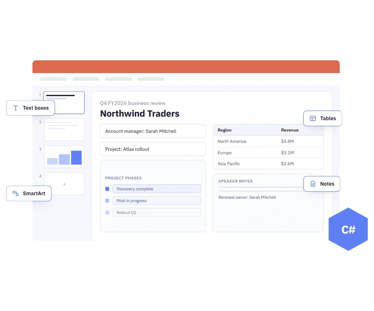 Generate PowerPoint from scratch in .NET.