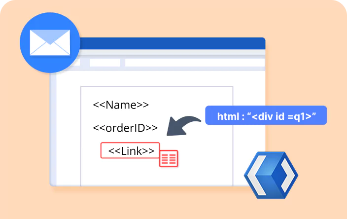 Replace a merge field with an HTML string using mail merge