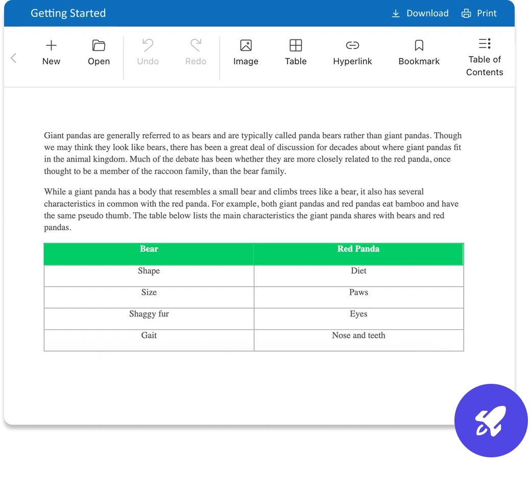 Exceptionally fast DOCX editor.