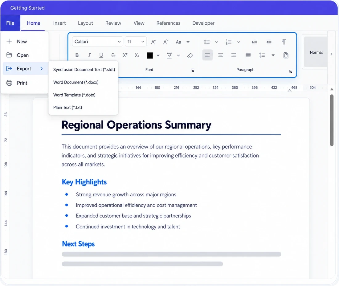Create, open, and edit DOCX documents.