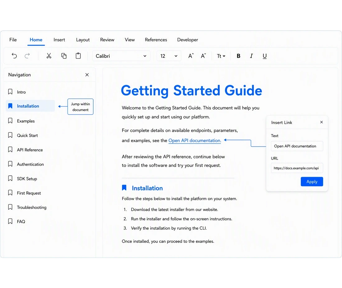 Hyperlinks and bookmarks