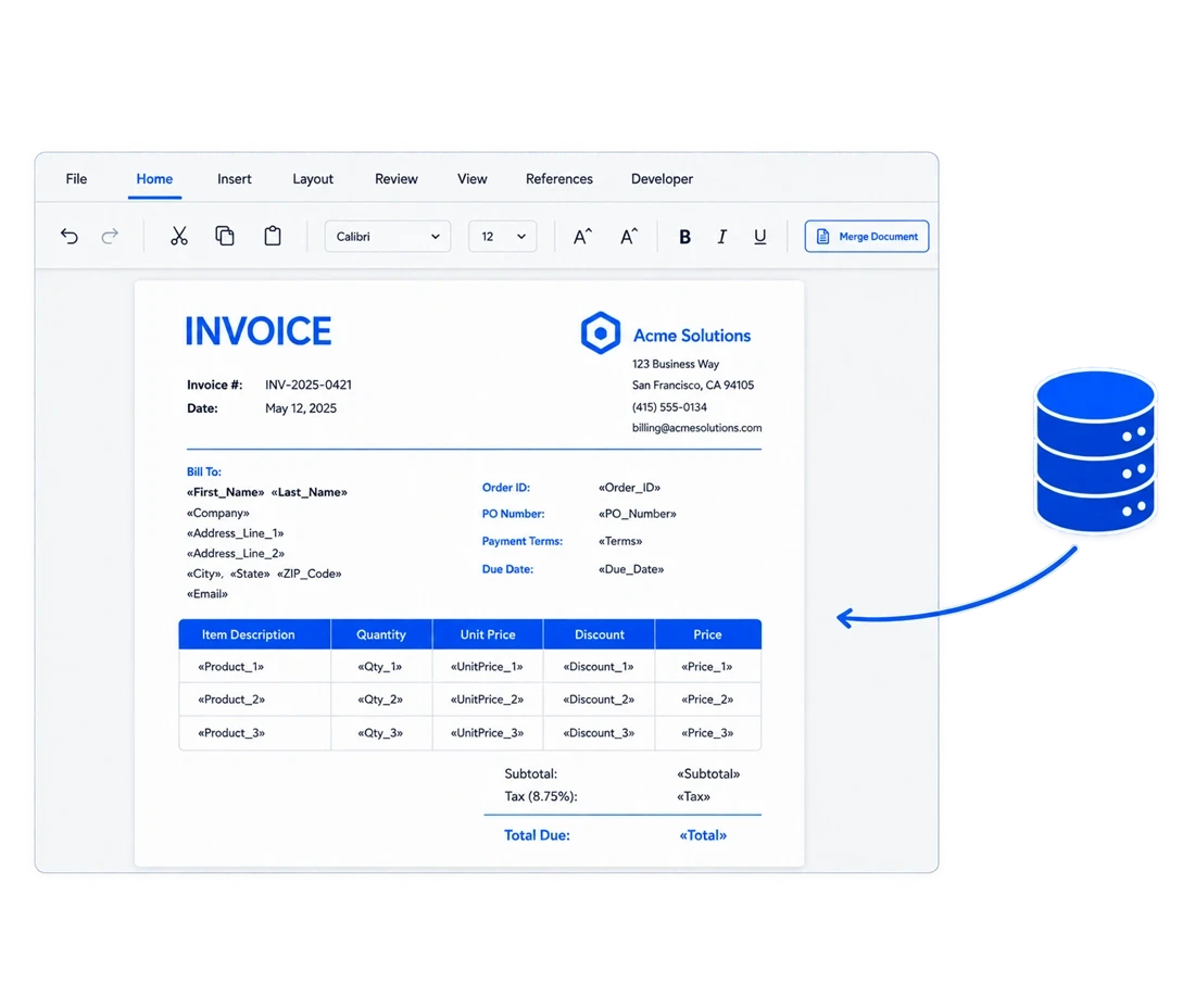 Mail merge in DOCX Editor.