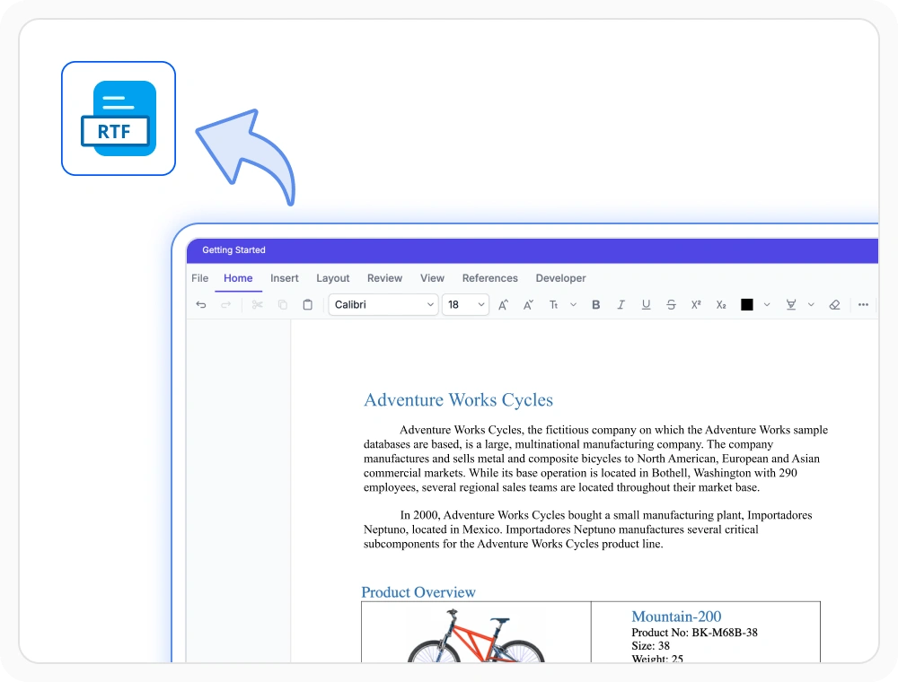 RTF format export option in the React DOCX Editor