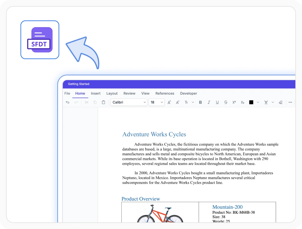 SFDT format export option in the React DOCX Editor