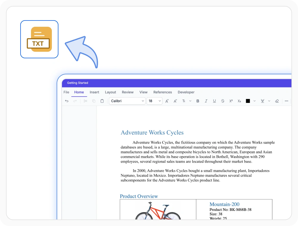 TXT format export option in the React DOCX Editor