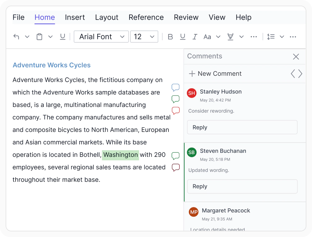React DOCX Editor highlight comments by author