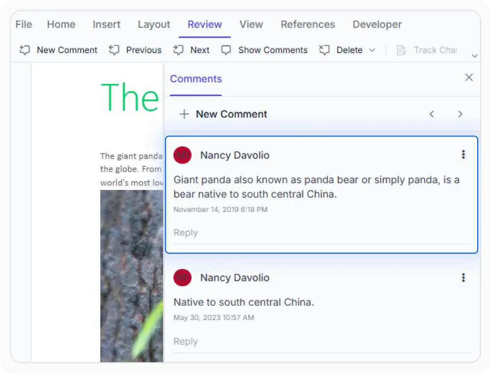 Comments in React DOCX Editor