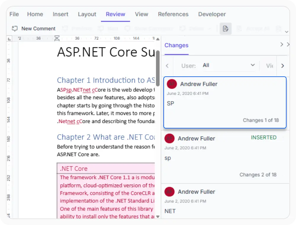 Track changes in React DOCX Editor