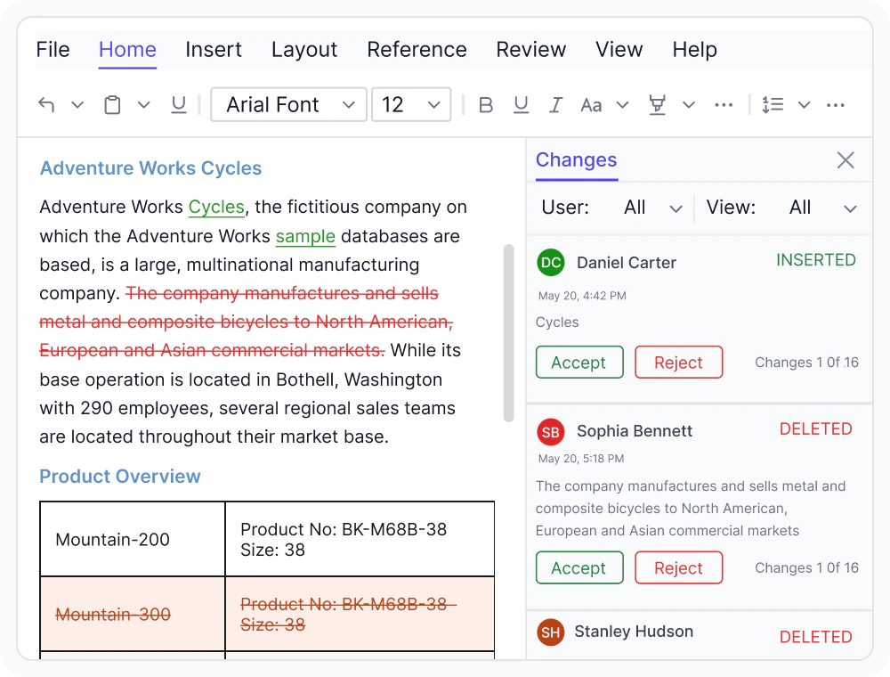 React DOCX Editor custom color of tracked changes