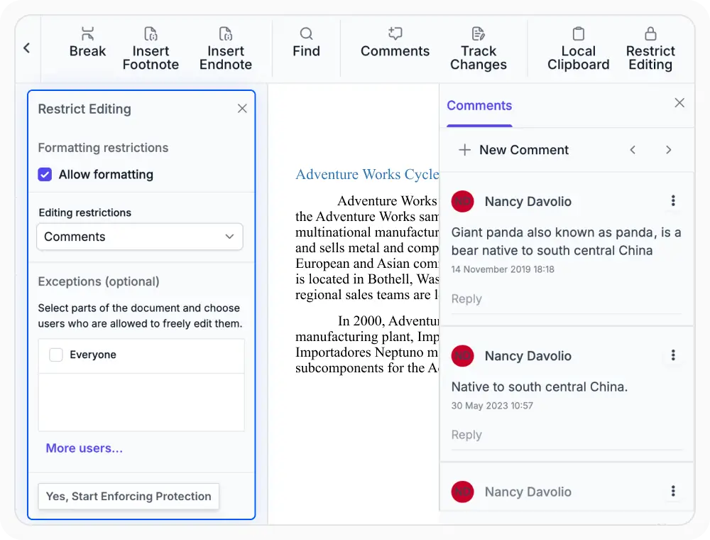 Comments-only protection in React DOCX Editor
