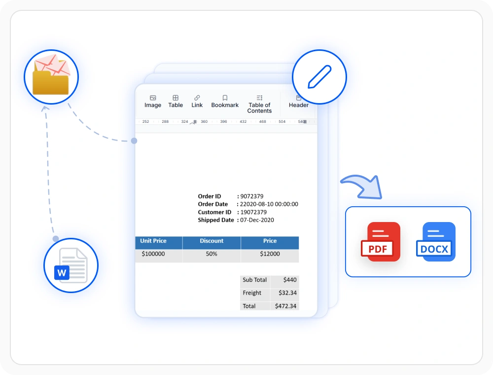 Populate and export documents in the React DOCX Editor