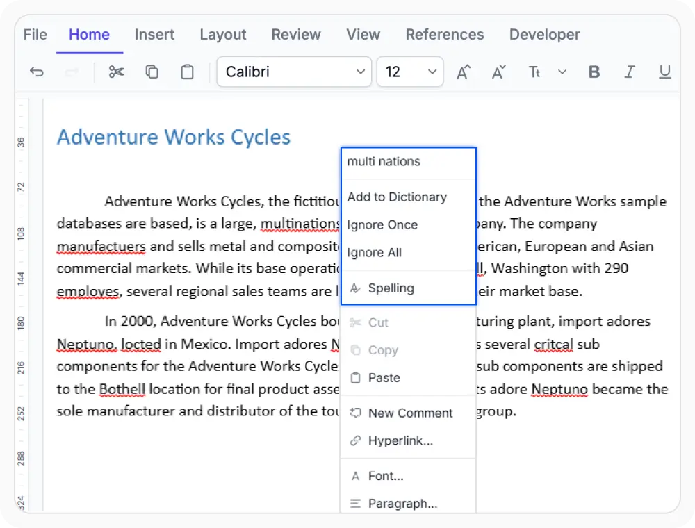Correct spelling using context menu in React DOCX Editor
