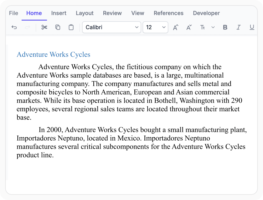Built-in interface layout in React DOCX Editor