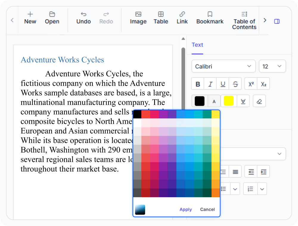 Customize color picker in the React DOCX Editor