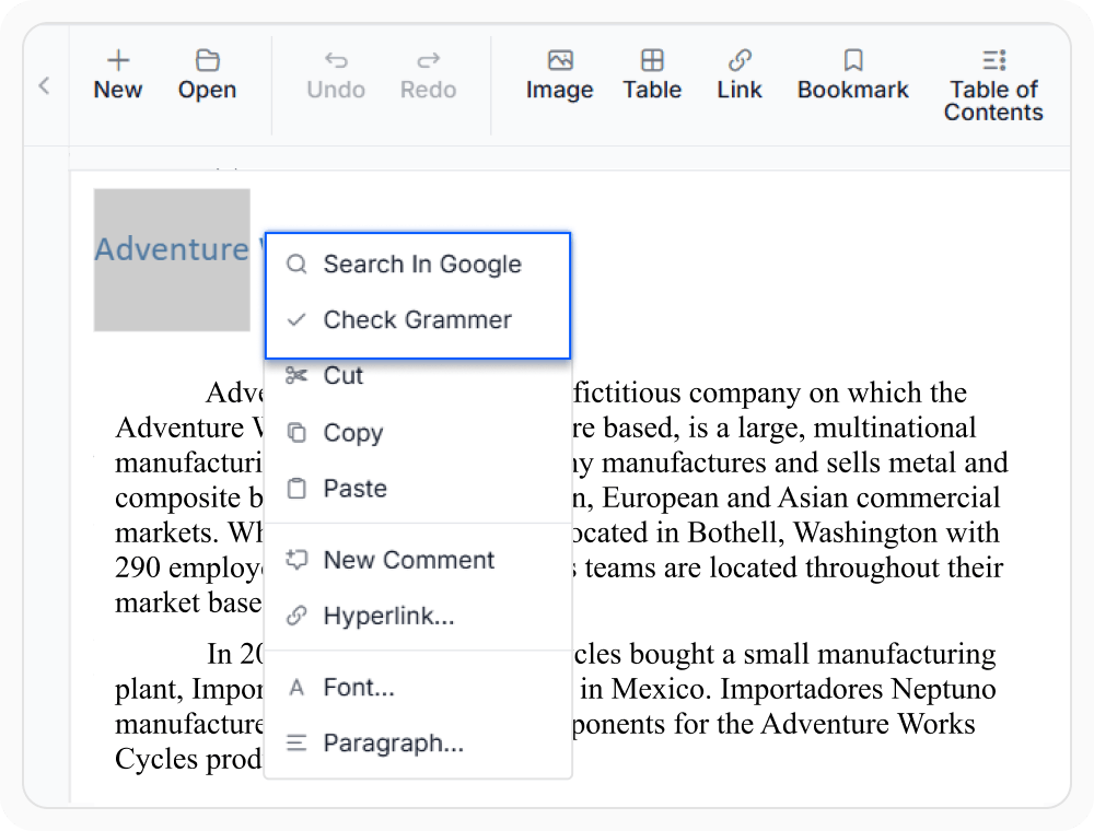 Context menu customization in React DOCX Editor