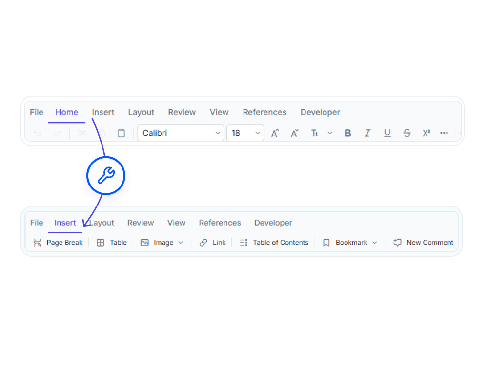 Ribbon customization in React DOCX Editor