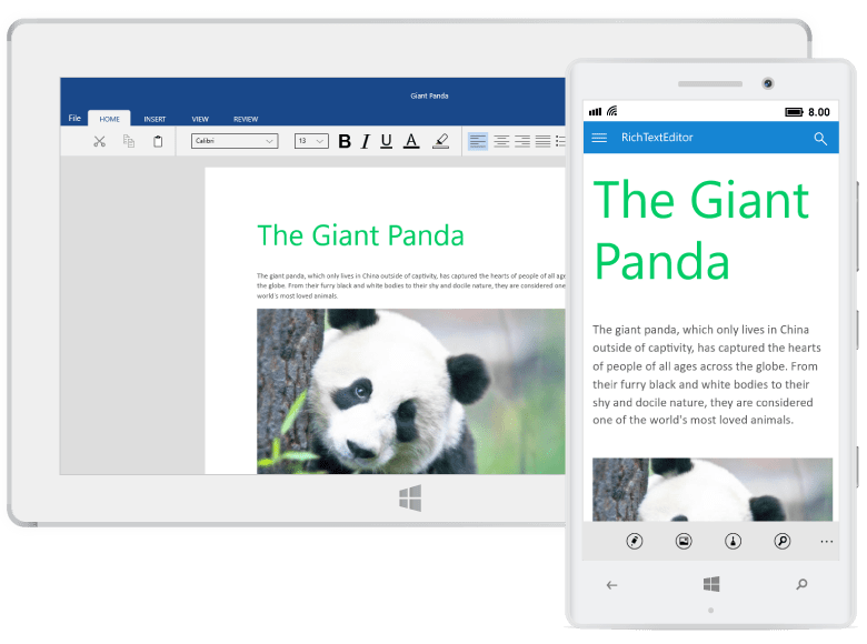 UWP RichTextBox showcased as Word document editor.