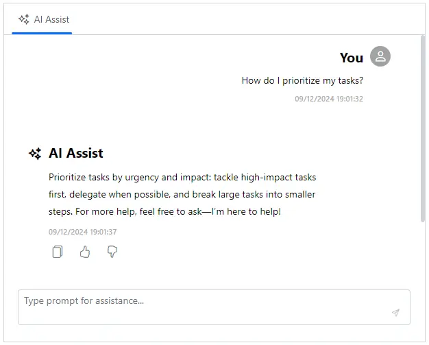 JavaScript AI AssistView prompt response item template.