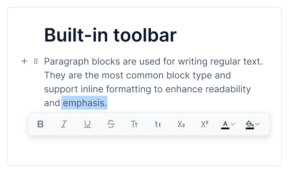 JavaScript Block Editor built-in toolbar