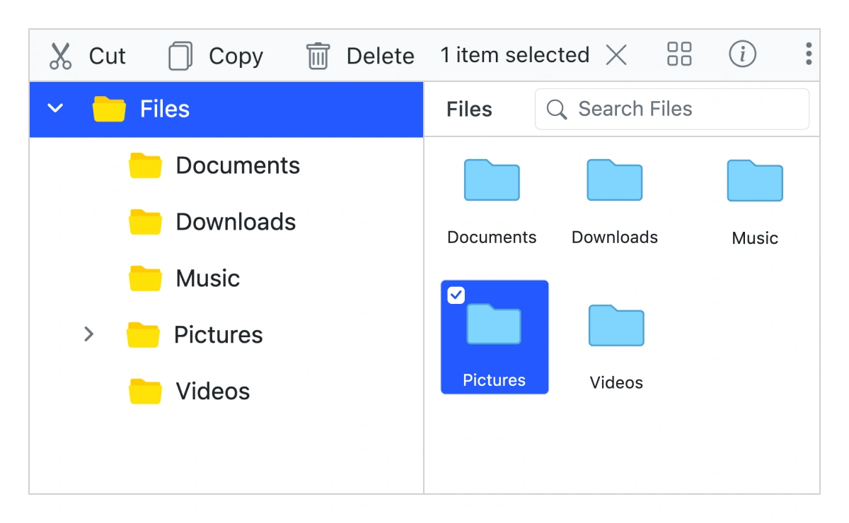 Content pane in JavaScript File Manager.