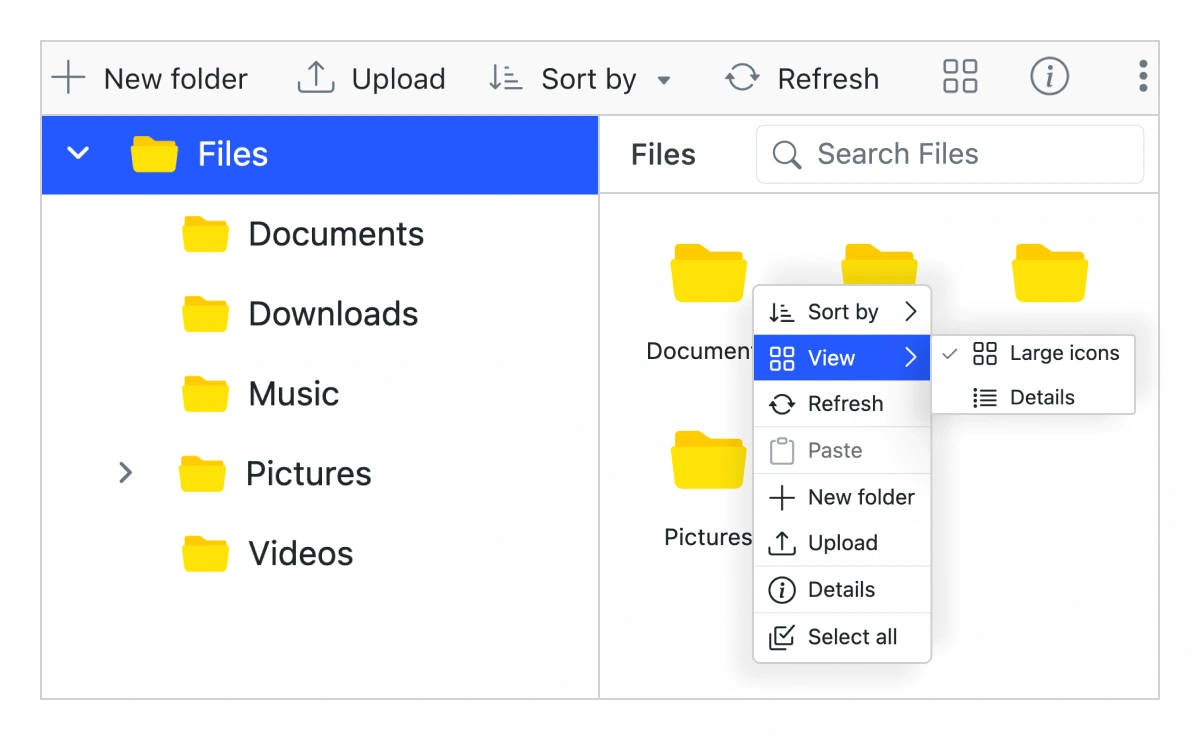 Quick access menu support in JS File Manager.
