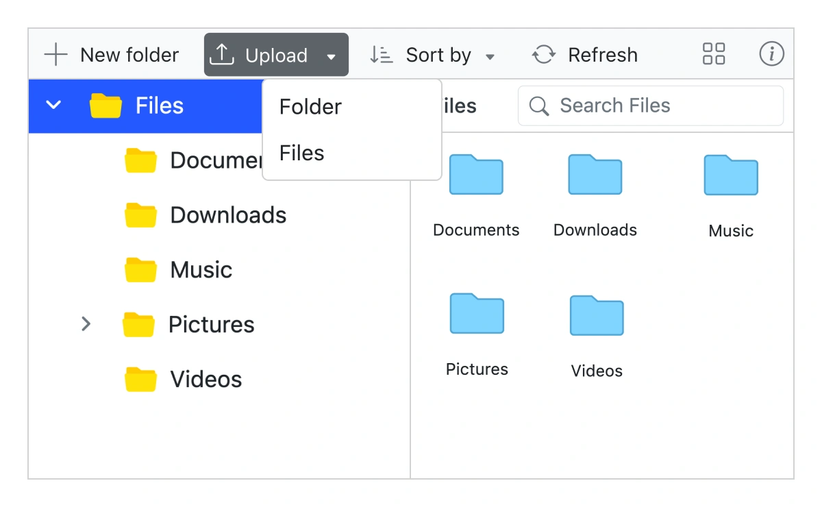 Directory upload in JavaScript File Manager.