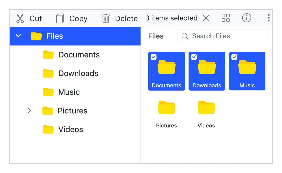 Multiple file selection in JavaScript File Manager.