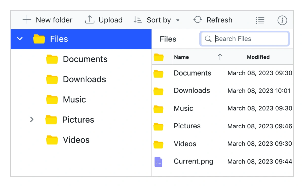 File searching in JavaScript File Manager.