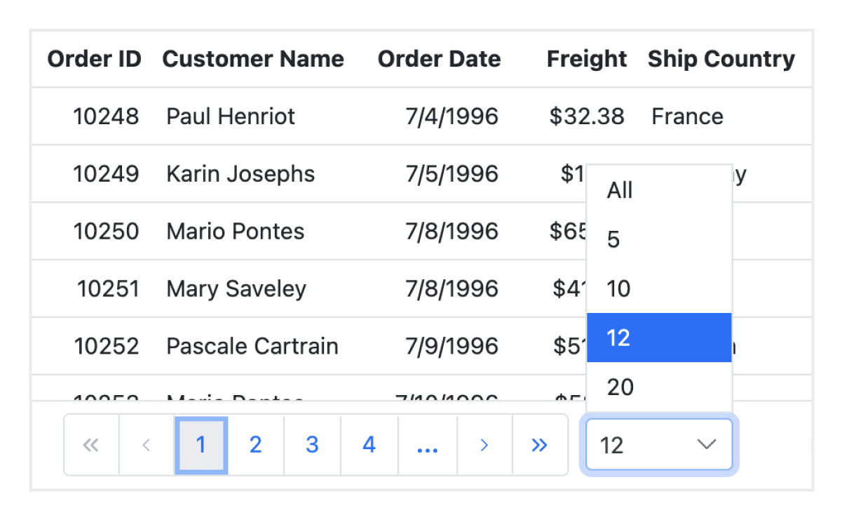 JavaScript Grid with pagination.