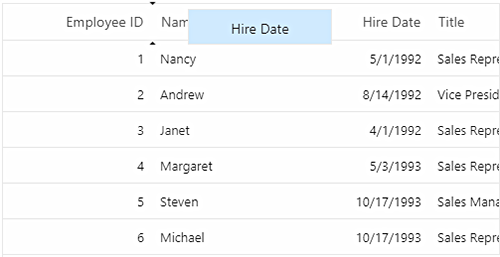Reorder columns in JavaScript DataGrid.
