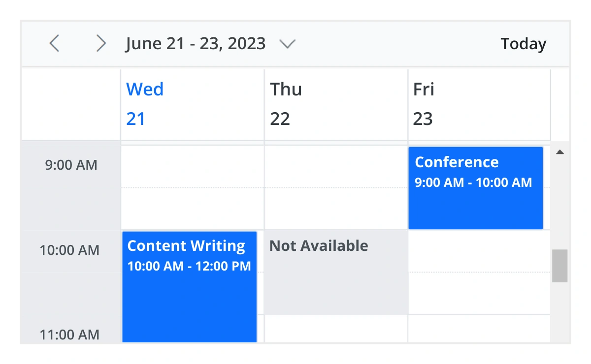 Block time intervals in JavaScript Scheduler component.