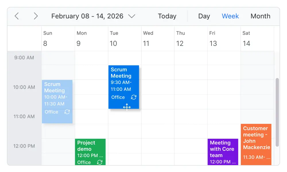 JavaScript Scheduler event drag and drop