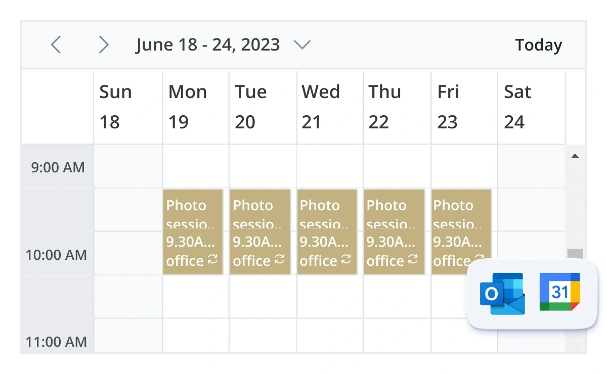 Illustration of Google Calendar integration with JavaScript Scheduler.