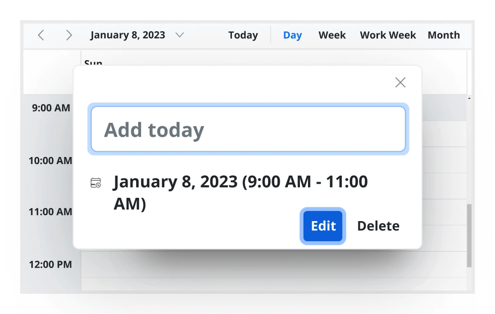 Illustration of quick pop-ups in JavaScript Scheduler.