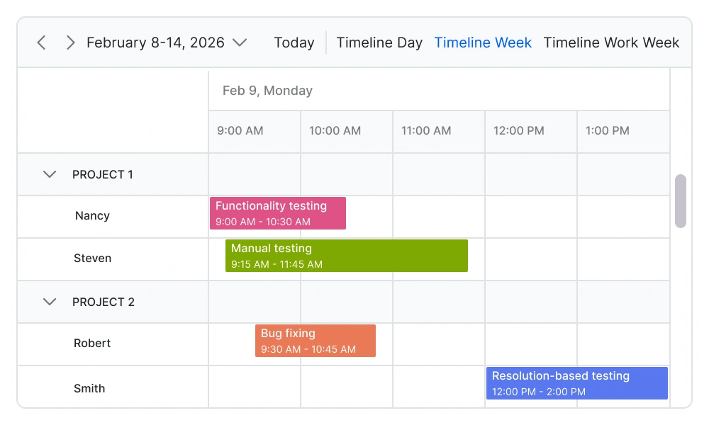 Multiple resources and grouping in JavaScript Scheduler.