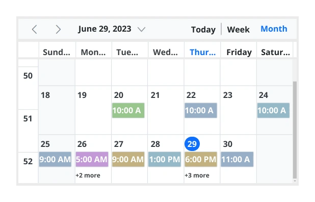 Illustration of displaying week numbers in JavaScript Scheduler.