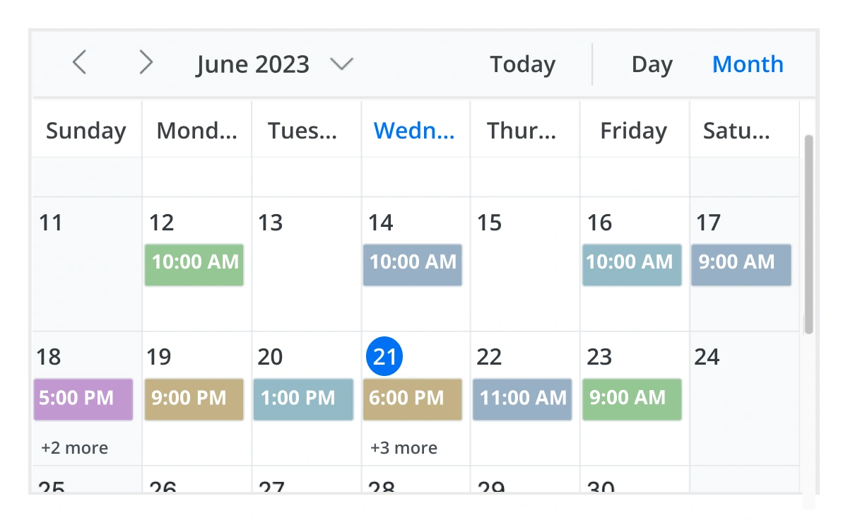 Month view in JavaScript Scheduler component.