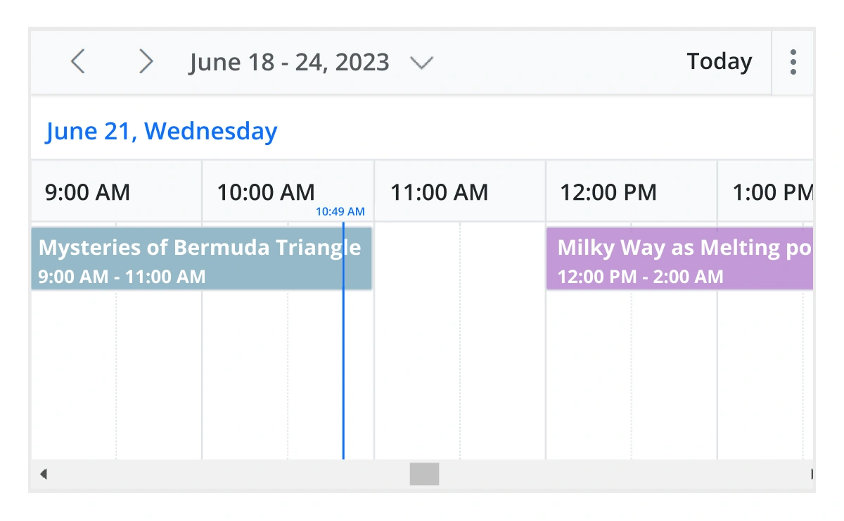 Timeline view in JavaScript Scheduler component.