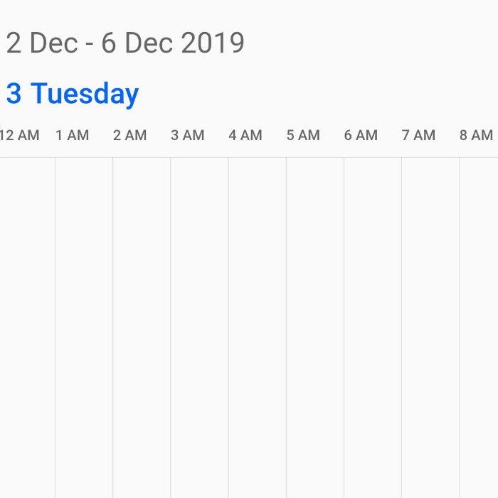 Timeline workweek view in Flutter Calendar.