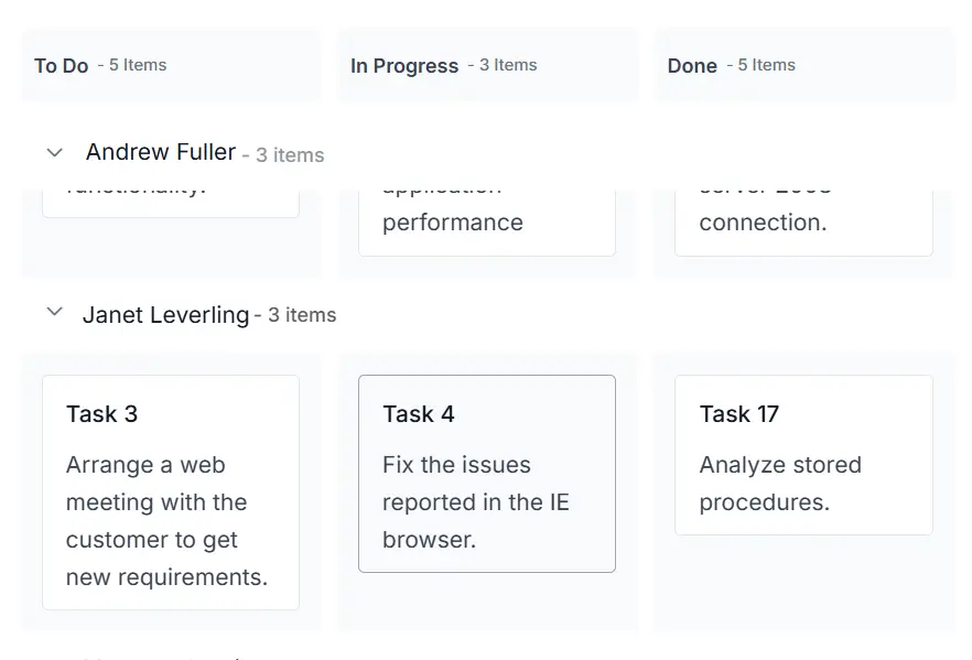 ASP.NET Core Kanban Board Frozen Rows.