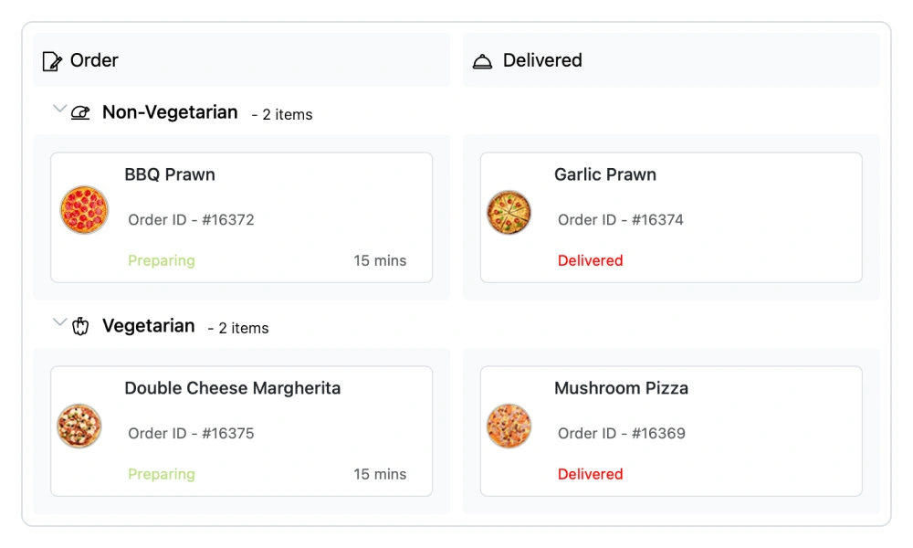 Kanban board with workflow columns, swimlanes, and drag-and-drop interactions.